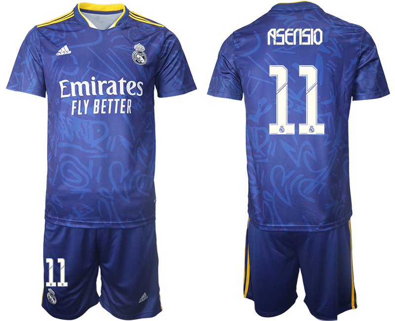 Men 2021-2022 Club Real Madrid away blue #11 Soccer Jersey->real madrid jersey->Soccer Club Jersey